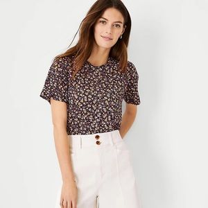 Ann Taylor Floral Cropped Linen Tee